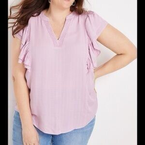 Maurices size 0 Women's Lavender Ruffle Sleeve V-Neck Top